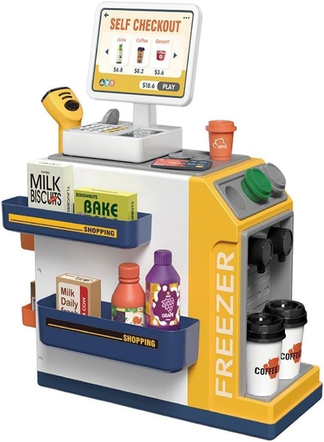 SKYBUCKET Cash Register Playsetith Sound Light Mini Supermarket Pretend Play Store with Calculator, Scanner, Credit Card Play Foods Gift for Kidsges 3+ - Image 1